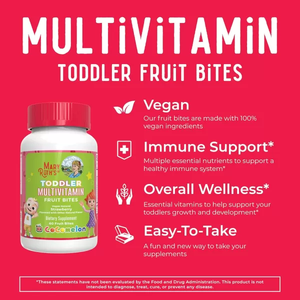 MaryRuths Cocomelon Multivitamin Fruit Bites  Multivitamin for Kids  Vitamin A Vitamin C Vitamin D Vitamin E for Toddlesr Ages 2 Years  Immune Support  Vegan  Gluten Free  60 Count