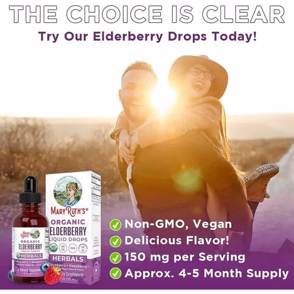 MaryRuths Elderberry Syrup  USDA Organic  Sugar Free Immune Support Supplement for Adults ampamp Kids Ages 1  Vegan NonGMO Immune Boosters Clean Label Project Verified  1 Fl Oz