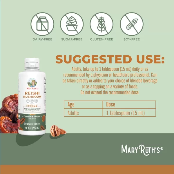 MaryRuths Reishi Mushroom Supplement Ultra Absorption Liposomal  Immune Support Supplement  Full Spectrum  200mg BetaGlucans Per Serving  Vegan  76 oz  15 Servings