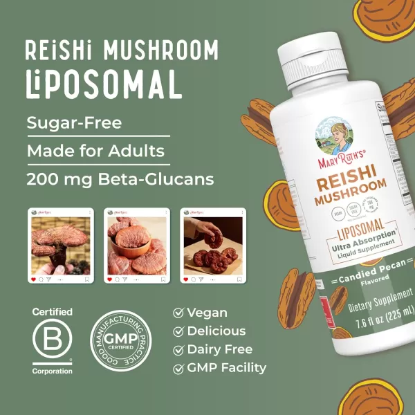 MaryRuths Reishi Mushroom Supplement Ultra Absorption Liposomal  Immune Support Supplement  Full Spectrum  200mg BetaGlucans Per Serving  Vegan  76 oz  15 Servings