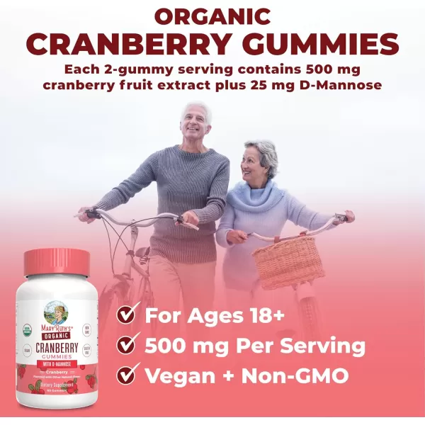 Organic Cranberry Gummies by MaryRuths  Cranberry Supplement  Urinary Tract Health for Women  with D Mannose  500mg Cranberry  Traditional Use  USDA Organic  Vegan  Non GMO  30 Servings