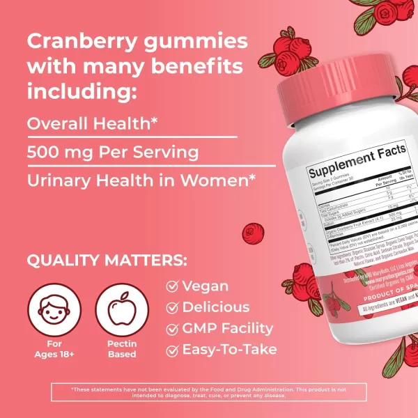 Organic Cranberry Gummies by MaryRuths  Cranberry Supplement  Urinary Tract Health for Women  with D Mannose  500mg Cranberry  Traditional Use  USDA Organic  Vegan  Non GMO  30 Servings