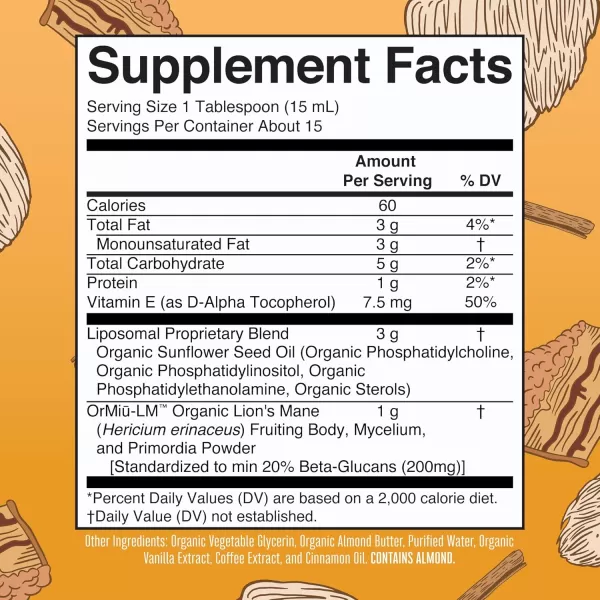 Organic Lions Mane Supplement by MaryRuths  Ultra Absorption Liposomal  Full Spectrum Lions Mane Mushroom  200mg BetaGlucans Per Serving  USDA Organic  Vegan  76 oz  15 Servings