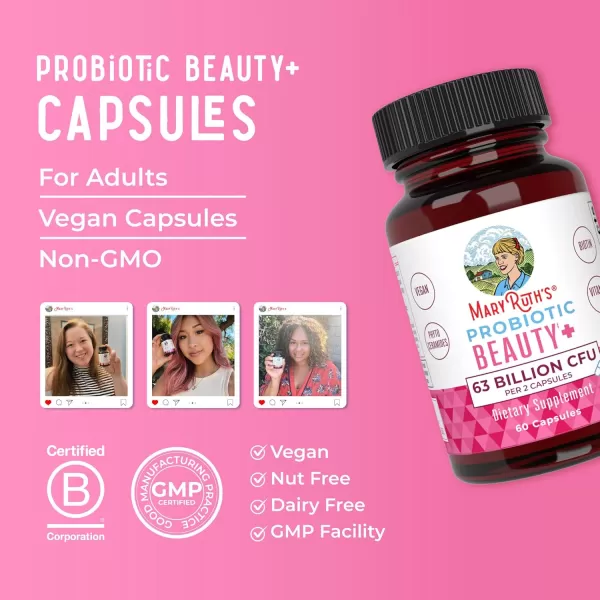 Probiotic Beauty Capsules by MaryRuths  Collagen Boost  1 Month Supply  Vegan Collagen ampamp Probiotic Capsules for Hair Skin and Nails  with Biotin for Adults  NonGMO  Gluten Free  60 CountUnflavored