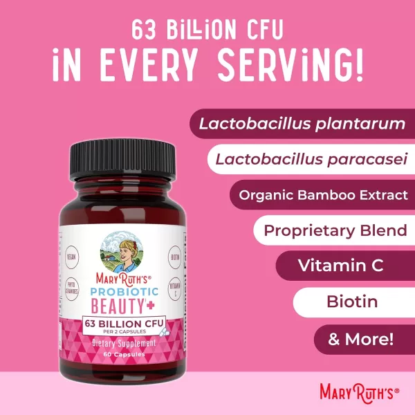 Probiotic Beauty Capsules by MaryRuths  Collagen Boost  1 Month Supply  Vegan Collagen ampamp Probiotic Capsules for Hair Skin and Nails  with Biotin for Adults  NonGMO  Gluten Free  60 CountUnflavored