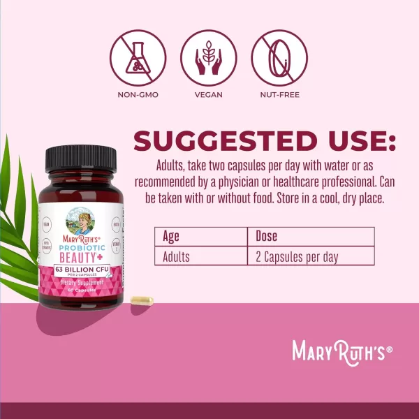 Probiotic Beauty Capsules by MaryRuths  Collagen Boost  1 Month Supply  Vegan Collagen ampamp Probiotic Capsules for Hair Skin and Nails  with Biotin for Adults  NonGMO  Gluten Free  60 CountUnflavored