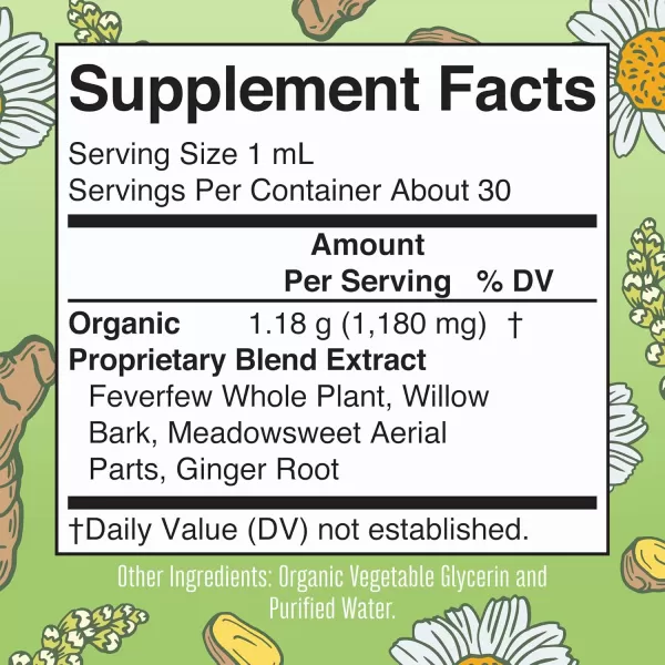 USDA Organic Head Comfort Liquid Extract Herbal Blend by MaryRuths  Ginger Root  Willow Bark  Feverfew Whole Plant  Meadowsweet Traditional Herbs  NonGMO  Vegan  Gluten Free  1 Fl Oz