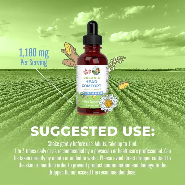 USDA Organic Head Comfort Liquid Extract Herbal Blend by MaryRuths  Ginger Root  Willow Bark  Feverfew Whole Plant  Meadowsweet Traditional Herbs  NonGMO  Vegan  Gluten Free  1 Fl Oz