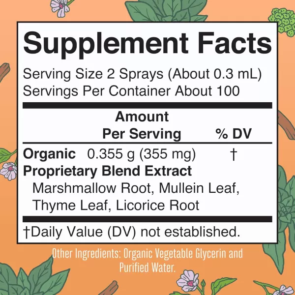 USDA Organic Throat Spray with Mullein Leaf by MaryRuths  Marshmallow Root ampamp Licorice Root ampamp Thyme Leaf  4 Herbal Blend  NonGMO  Vegan  Gluten Free  1 Fl Oz  Up to 100 Servings