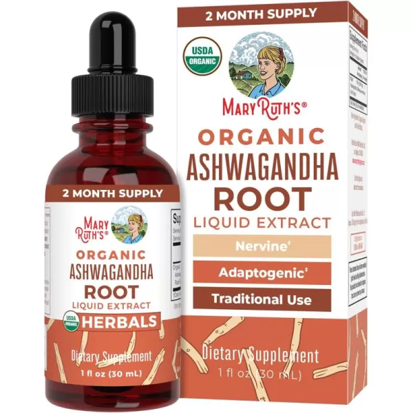 MaryRuth Organics Ashwagandha Root  USDA Organic Ashwagandha Liquid Drops  Stress Relief Natural Calm Relaxation and Mood Support Supplement  Adaptogenic  Nervine  Vegan  NonGMO  60 ServingsUnflavoured