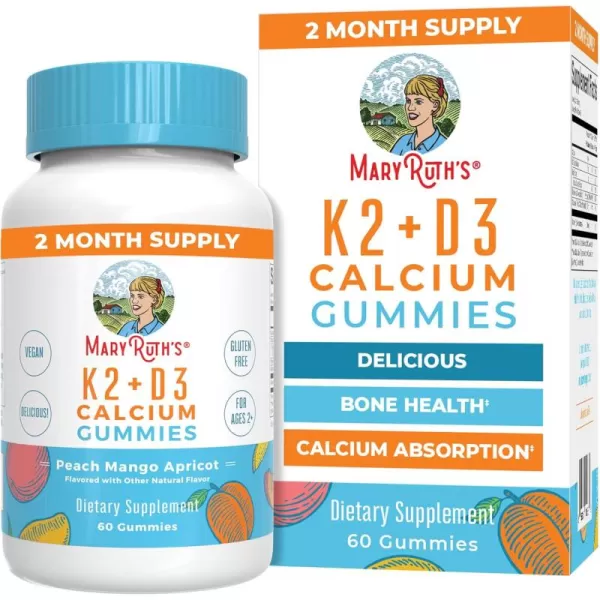 MaryRuth Organics Calcium with Vitamin D ampamp Vitamin K2 2 Month Supply Calcium Supplement Supports Bone Health ampamp Joint Support with Vitamins D3 K2 Gummies Vegan NonGMO Gluten Free 60 CountMango