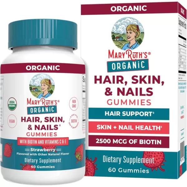 MaryRuth Organics Hair  Skin  and Nails Vitamins  Biotin Gummies with Vitamin C ampamp Vitamin E  Hair Growth Vitamins  Skin Care  Nail Strength  USDA Organic Gummies for Ages 14  60 CountStrawberry