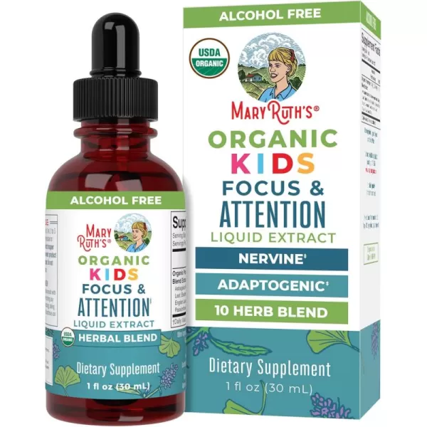 MaryRuth Organics Kids Brain Supplements for Memory and Focus USDA Organic Drops with Ginkgo Biloba Rhodiola Root ampamp Licorice Root Focus ampamp Attention Calm Vegan NonGMO Gluten Free 30 ServingsUnflavored