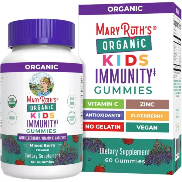 MaryRuth Organics Kids Immune Support Gummies  USDA Organic  Vitamin C Zinc and Elderberry Gummies for Kids Immune Support for Kids Ages 4  Vegan  NonGMO  Gluten Free  60 CountMixed Berry