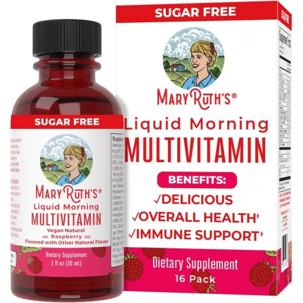 MaryRuth Organics Multivitamin for Women Men ampamp Kids No Added Sugar  Morning Raspberry  Liquid Vitamins for Adults ampamp Kids  Mens  Womens Multivitamin  Energy ampamp Beauty Booster  161 Fl Oz BottlesRaspberry