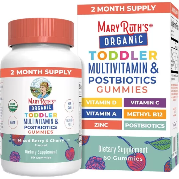 MaryRuth Organics Toddler Multivitamin Gummies  Postbiotics  USDA Organic  Vitamins for Kids Ages 2  Immune Support  Vitamin C  Vitamin D3  Vitamin A  Zinc  Vegan  NonGMO  60 Servings