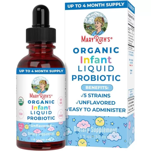 MaryRuth Organics USDA Organic Infant Liquid Probiotic Drops  Baby Essentials  Probiotics for Infants  Baby Probiotic Drops  Proprietary Probiotic Blend  Vegan  Non GMO  125 Servings