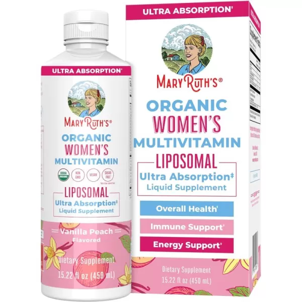 MaryRuth Organics USDA Organic Multivitamin for Women Sugar Free Womens Multivitamin Liquid Vitamins for Women Immune Support Supplement Ashwagandha Methylfolate Vegan NonGMO 1522 Fl OzVanilla Peach