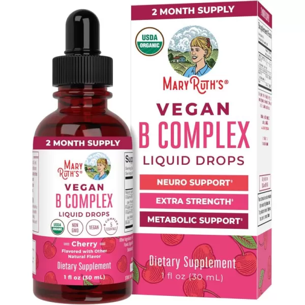 MaryRuth Organics Vitamin B Complex  B Vitamins Complex  Biotin  Vitamin B12  Niacin  Folate  Metabolic Support Supplement  Vegan  USDA Organic  NonGMO  Gluten Free  2 Month SupplyCherry