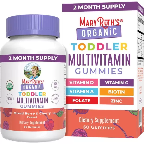 MaryRuth Organics Vitamin Gummy  Kids and Toddlers Age 2  USDA  Daily Vitamin C  D3  Zinc  Mixed Berry and Cherry  2 Month Supply