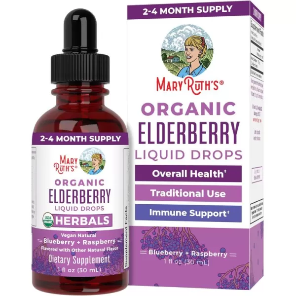 MaryRuths Elderberry Syrup  USDA Organic  Sugar Free Immune Support Supplement for Adults ampamp Kids Ages 1  Vegan NonGMO Immune Boosters Clean Label Project Verified  1 Fl Oz