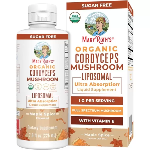 Organic Cordyceps Mushroom Supplement by MaryRuths  Ultra Absorption Liposomal  Full Spectrum Mushroom  200mg BetaGlucans Per Serving  USDA Organic  Vegan  76 oz  15 Servings