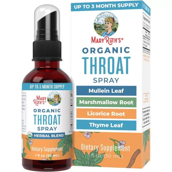 USDA Organic Throat Spray with Mullein Leaf by MaryRuths  Marshmallow Root ampamp Licorice Root ampamp Thyme Leaf  4 Herbal Blend  NonGMO  Vegan  Gluten Free  1 Fl Oz  Up to 100 Servings