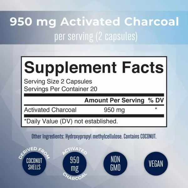 MaryRuth Organics Activated Charcoal Capsules  Supplement for Natural Detoxification  Alleviates Gas  Derived from Coconut Shells  Vegan  NonGMO  Gluten Free  40 CountUnflavored