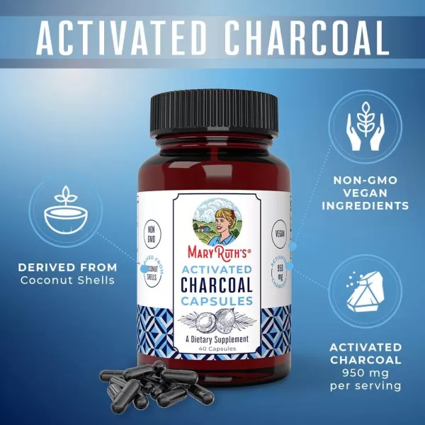 MaryRuth Organics Activated Charcoal Capsules  Supplement for Natural Detoxification  Alleviates Gas  Derived from Coconut Shells  Vegan  NonGMO  Gluten Free  40 CountUnflavored