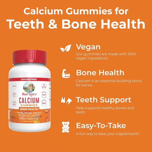 MaryRuth Organics Calcium Supplement  Sugar Free  Calcium Gummies for Women and Men Ages 14  Strong Bones and Teeth  Essential Mineral  Vegan  Gluten Free  60 Count