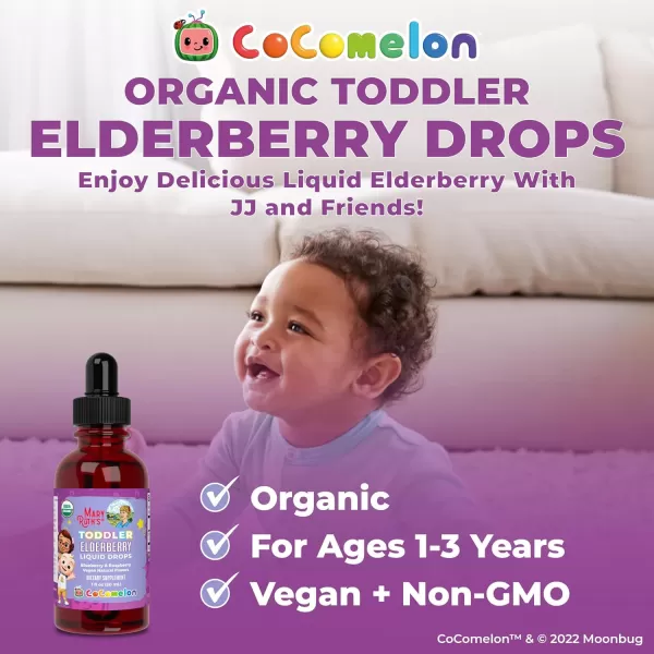 MaryRuth Organics Cocomelon Toddler Elderberry Syrup USDA Organic Elderberry Sugar Free Kids Immune Support Supplement for Ages 13 Years Clean Label Project Verified Vegan Gluten Free 1 Fl Oz