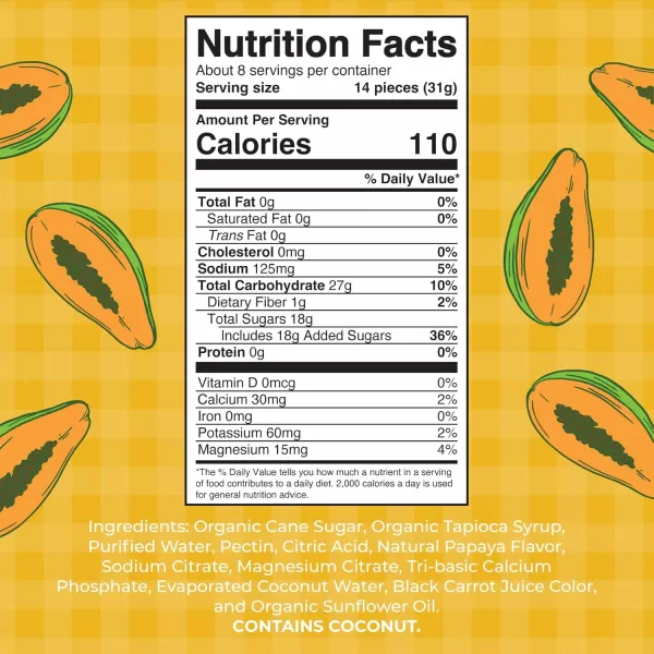 MaryRuth Organics Gummy Bears Snacks  Delicious Gummies with Electrolytes and Fiber  Gummy Candy Made with Organic Cane Sugar  Strawberry  Vegan Pectin Based  Family Size  240gPapaya