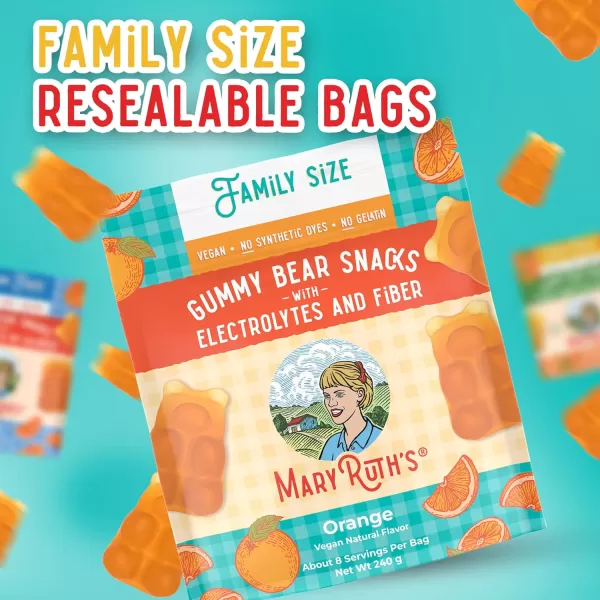 MaryRuth Organics Gummy Bears Snacks  Delicious Gummies with Electrolytes and Fiber  Gummy Candy Made with Organic Cane Sugar  Strawberry  Vegan Pectin Based  Family Size  240gOrange