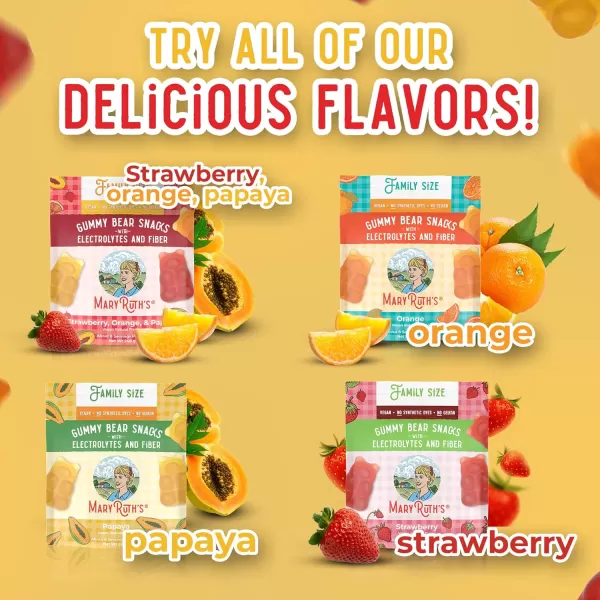 MaryRuth Organics Gummy Bears Snacks  Delicious Gummies with Electrolytes and Fiber  Gummy Candy Made with Organic Cane Sugar  Strawberry  Vegan Pectin Based  Family Size  240gPapaya
