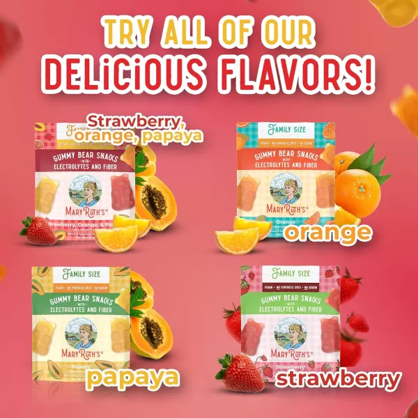 MaryRuth Organics Gummy Bears Snacks  Delicious Gummies with Electrolytes and Fiber  Gummy Candy Made with Organic Cane Sugar  Strawberry  Vegan Pectin Based  Family Size  240gStrawberry Orange  Papaya