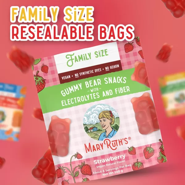 MaryRuth Organics Gummy Bears Snacks  Delicious Gummies with Electrolytes and Fiber  Gummy Candy Made with Organic Cane Sugar  Strawberry  Vegan Pectin Based  Family Size  240gStrawberry