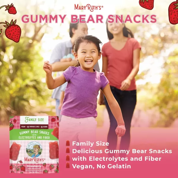 MaryRuth Organics Gummy Bears Snacks  Delicious Gummies with Electrolytes and Fiber  Gummy Candy Made with Organic Cane Sugar  Strawberry  Vegan Pectin Based  Family Size  240gStrawberry