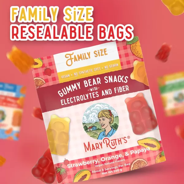 MaryRuth Organics Gummy Bears Snacks  Delicious Gummies with Electrolytes and Fiber  Gummy Candy Made with Organic Cane Sugar  Strawberry  Vegan Pectin Based  Family Size  240gStrawberry Orange  Papaya