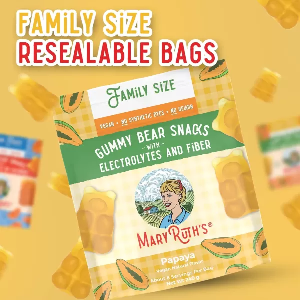 MaryRuth Organics Gummy Bears Snacks  Delicious Gummies with Electrolytes and Fiber  Gummy Candy Made with Organic Cane Sugar  Strawberry  Vegan Pectin Based  Family Size  240gPapaya