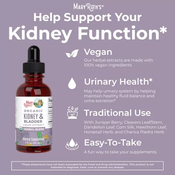 MaryRuth Organics Herbal Supplement Drops  Support Renal ampamp Urinary Systems  Juniper Berry  Cleavers  Dandelion  Hawthorn  Horsetail ampamp Chanca Piedra  Vegan  NonGMO  1 Fl OzUnflavored