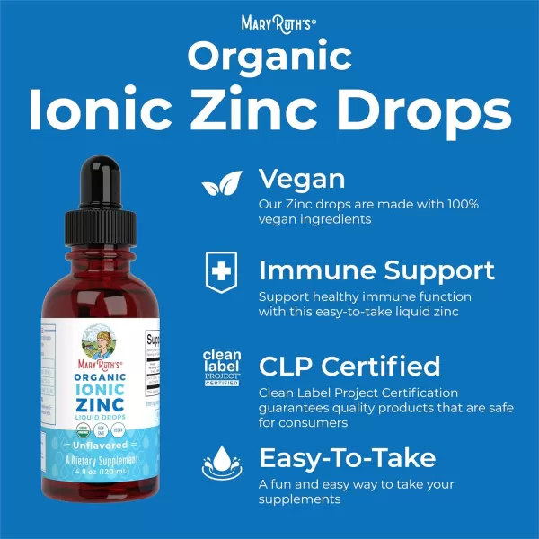 MaryRuth Organics Ionic Zinc Liquid Drops for Immune Support Unflavored 4oz120 ml 2 PackUnflavored