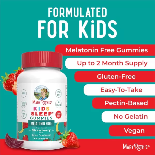 MaryRuth Organics Kids Sleep Gummies  Sugar Free  NO Melatonin Gummies with L Theanine Lemon Balm Chamomile Vitamin B6  Relaxation Support for Kids 2  Vegan  NonGMO  Gluten Free  60 Count