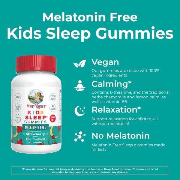 MaryRuth Organics Kids Sleep Gummies  Sugar Free  NO Melatonin Gummies with L Theanine Lemon Balm Chamomile Vitamin B6  Relaxation Support for Kids 2  Vegan  NonGMO  Gluten Free  60 Count