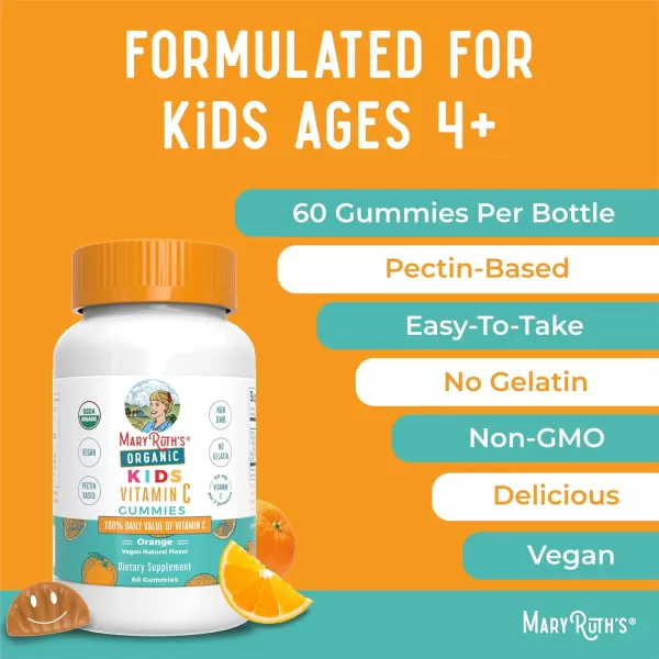 MaryRuth Organics Kids Vitamin C Gummies  Supplement for Immune Support ampamp Overall Health Immune Support Supplement  Vitamin C for Kids Ages 4  Vegan  NonGMO  60 Servings