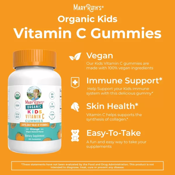 MaryRuth Organics Kids Vitamin C Gummies  Supplement for Immune Support ampamp Overall Health Immune Support Supplement  Vitamin C for Kids Ages 4  Vegan  NonGMO  60 Servings