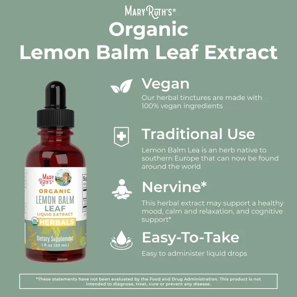 MaryRuth Organics Lemon Balm Leaf  Vegan  NonGMO  1 Fl OzUnflavored