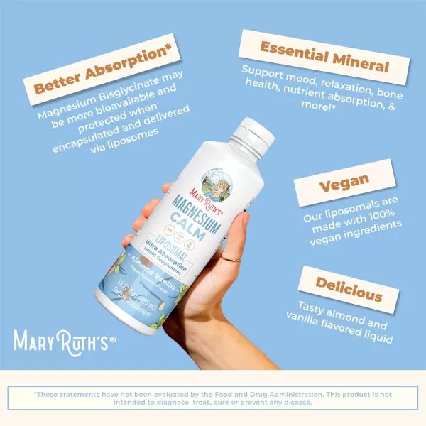 MaryRuth Organics Magnesium Liposomal Magnesium Supplement  Magnesium Bisglycinate  Muscle ampamp Bone Support  Mood Support Vitamin  Vegan  NonGMO  Gluten Free  1522 Fl Oz  30 ServingsAlmond Vanilla