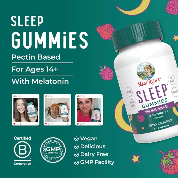 MaryRuth Organics Melatonin Gummies  Melatonin 5mg Sleep Gummies with Vitamin B6  Made with Organic Cane Sugar  Relaxation ampamp Sleep Support for Adults  Vegan  NonGMO  Gluten Free  60 Count