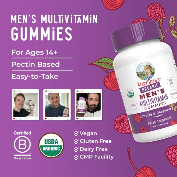 MaryRuth Organics Mens Vitamin Gummy  USDA  Vegan  Daily Multivitamins for Immune Support  NonGMO  Gluten Free  60 Count