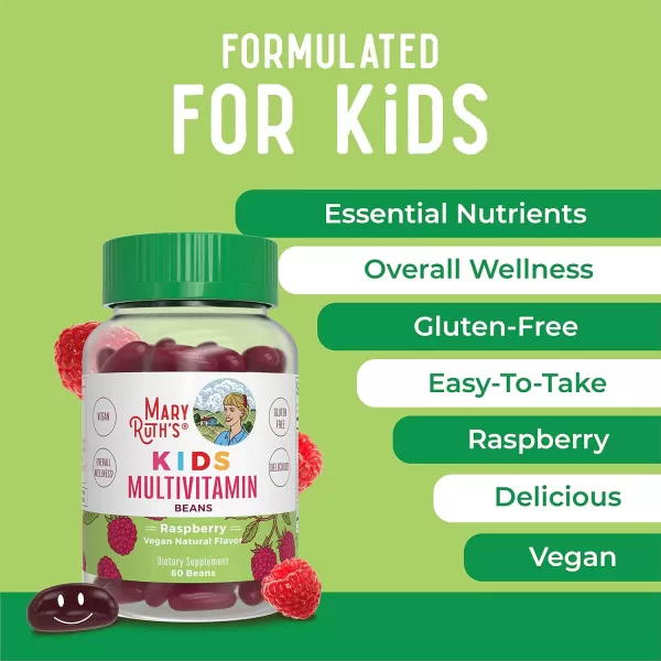 MaryRuth Organics Multivitamin Multimineral VitaBeans for Kids  Vegan Chewable Vitamins for Ages 4  Immune Support  Bone Health  Raspberry Flavor  60 Count